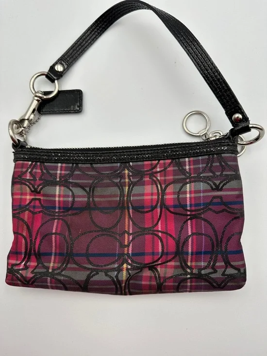 Coach Poppy Plaid Tartan Wristlet Double Zip Y2K Glam Signature C Pink Black - Picture 6 of 16